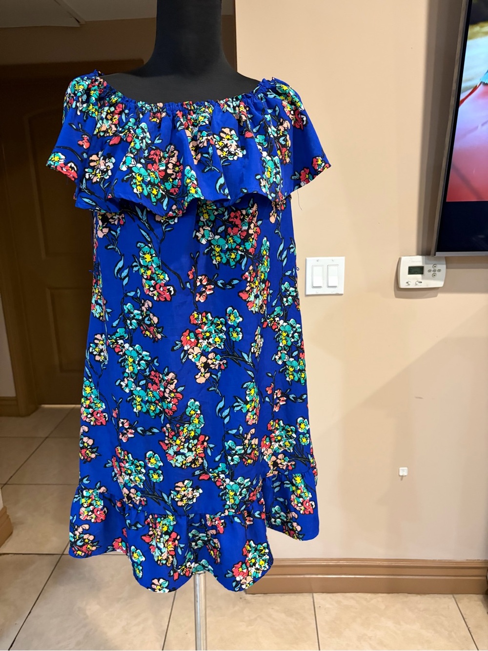 Merona Royal Blue Floral Dress with Multicolor Print